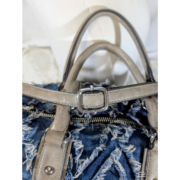 MMS Distressed Denim Patchwork Tote Bag with Removable Strap - Picture 6 of 8
